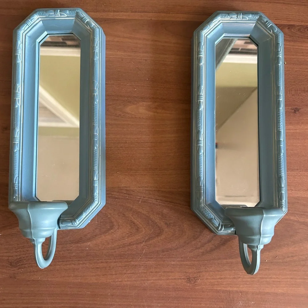 Vintage 1980’s Home Interiors Blue Wall Mirror Set